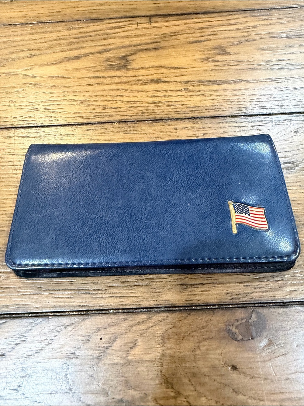 Navy Leather Wallet with American Flag Accent